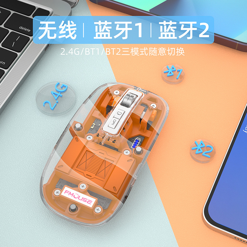 全透明无线蓝牙鼠标三模可充电静音高颜值礼品