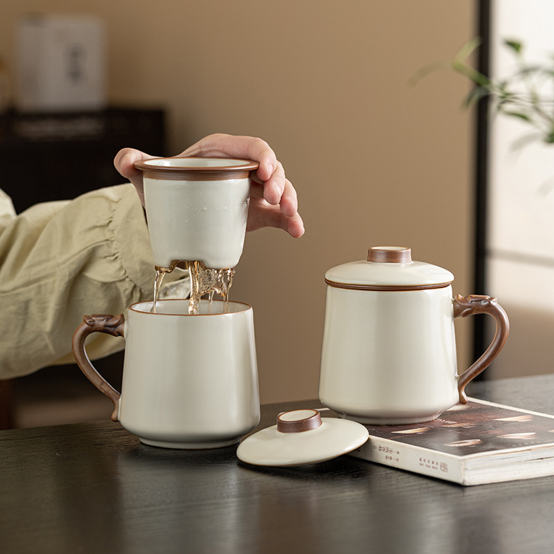 汝窑陶瓷茶杯办公室泡茶杯 会议活动纪念品 商务活动伴手礼送客户