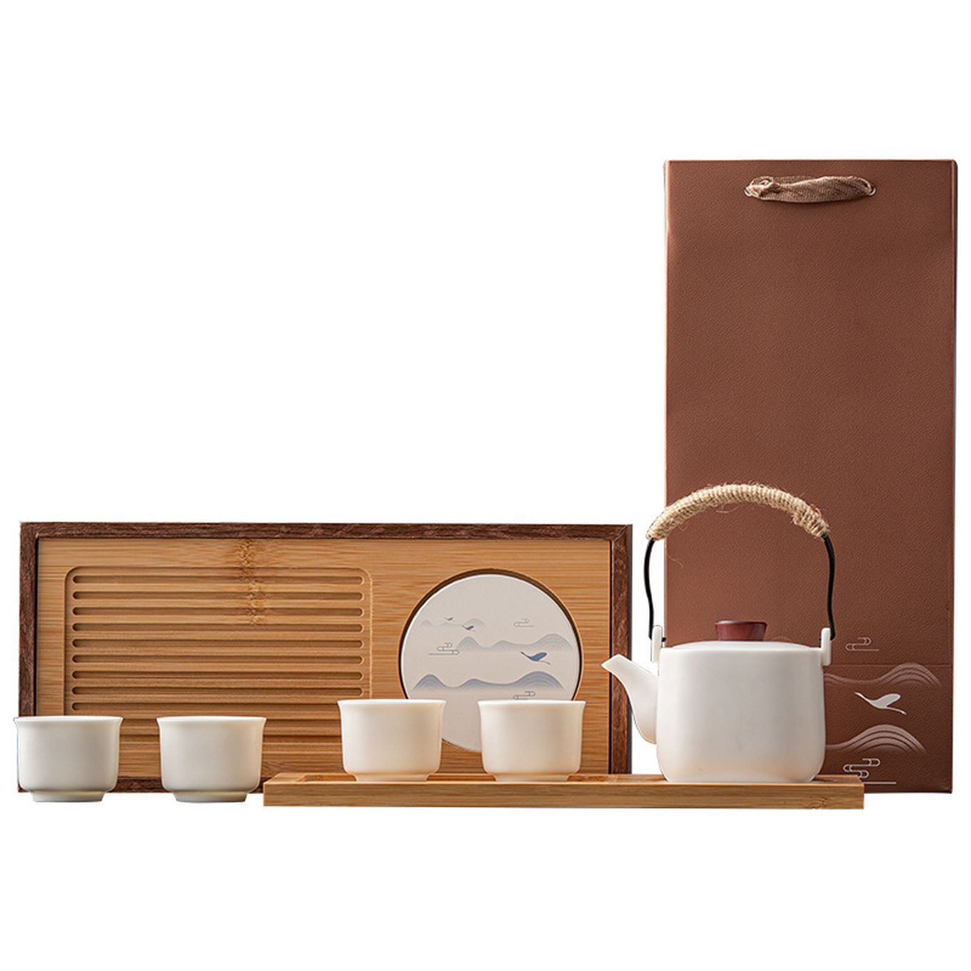 陶瓷提梁壶功夫茶具带小茶盘伴手礼可加印logo